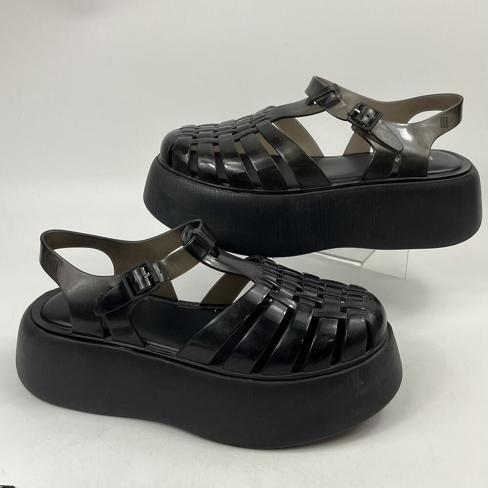 Melissa Womens Possession Jelly Platform Sandals Size 8 Black Fisherman Vegan